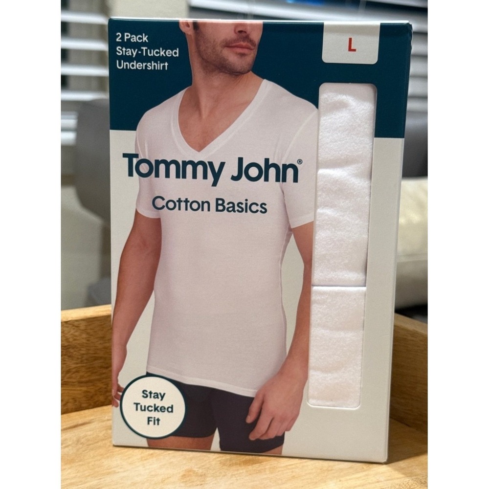 Tommy‎ John Cotton Basics Stay-Tucked Undershirt 2-Pack White Size Large NWT